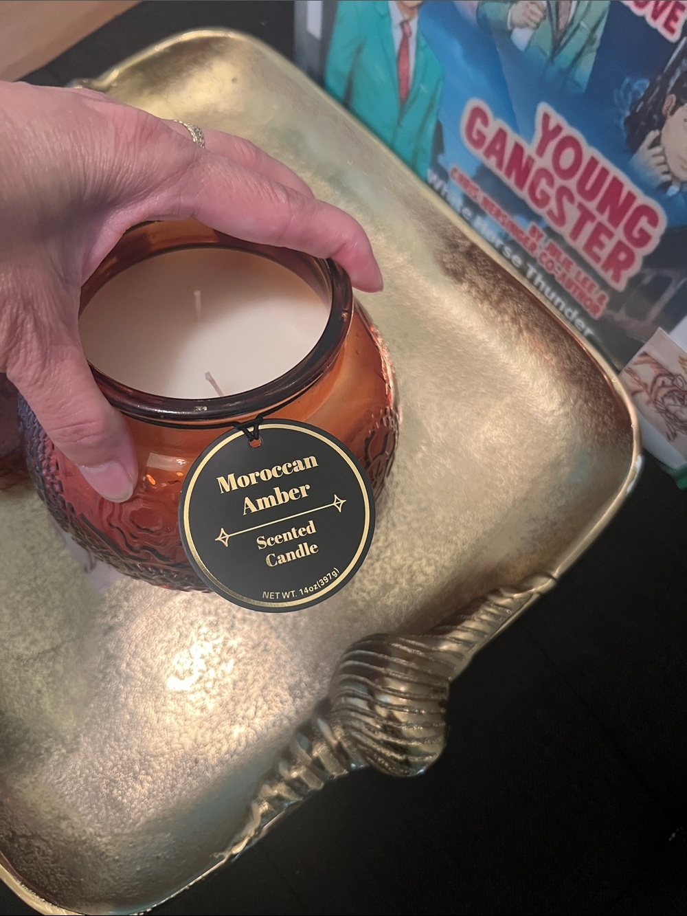 #2191**Moroccan Amber Scented Candle - Orange Glass Jar - Picture 6 of 16